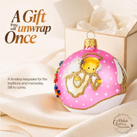 Angel with House and Holiday Tree Christmas Ornament Blown Glass Ball 3-inch (Pink) - image 7