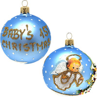 Hand Blown Glass Christmas Ornaments Ball, Baby's 1st Christmas Blue 3 in