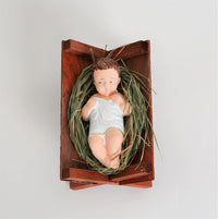 Baby Jesus in Wooden Manger Laying on Natural Hay Small 4-inch Nativity Figurine - image 2