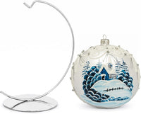 Hand Blown Glass Ball Christmas Ornament, 6 in, Frozen Winter Silver