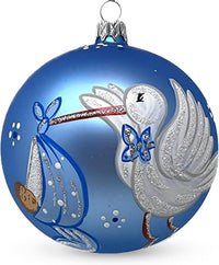 Hand Blown Glass Christmas Ornaments Ball, Baby's 1st Christmas Blue 5 in
