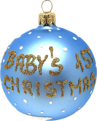 Hand Blown Glass Christmas Ornaments Ball, Baby's 1st Christmas Blue 3 in - image 4