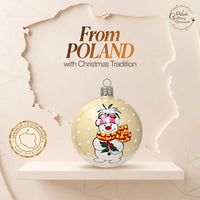 Blown Glass Christmas Ornaments Ball, Snowman & Mistletoe Vanilla Gold 3 in - image 6