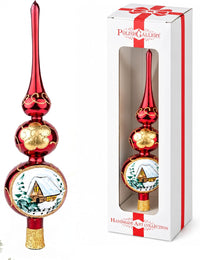 Finial Glass Christmas Vintage Tree Topper, Burgundy Wave 15 in