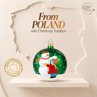 Hand Blown Glass Christmas Ornaments Ball, Snowman & Child Green 3 in - image 6