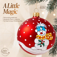 Hand Blown Glass Christmas Ornaments Ball, Snowman & Mistletoe Red 3 in - image 6