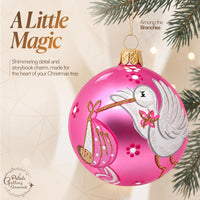 Hand Blown Glass Christmas Ornaments Ball, Baby's 1st Christmas Pink 5 in - image 4
