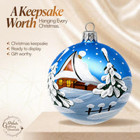 Set of 6 Sky Blue Glass Balls Christmas Ornament Glass Art 3 in - image 8