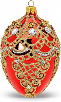Faberge Egg Hand Blown Glass Christmas Ornaments Balls Red Gloss 5 in