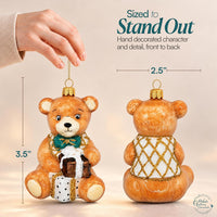 Teddy Glass Christmas Ornaments Balls Hand Blown Bear with Gift 3.5 in - image 3