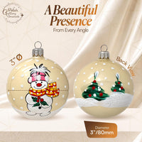 Blown Glass Christmas Ornaments Ball, Snowman & Mistletoe Vanilla Gold 3 in - image 3