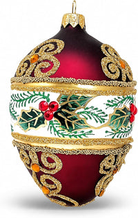 Faberge Egg Hand Blown Glass Christmas Ornaments Balls Burgundy Matte 5 in