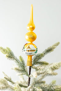 Finial Glass Christmas Vintage Tree Topper, Gold Snowflake 15 in - image 5