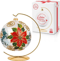 Hand Blown Glass Christmas Ornaments Ball, Wintry Silver 6 in + Stand