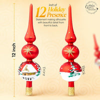 Finial Glass Christmas Vintage Tree Topper, Red Snowflake 12 in - image 3