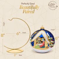 Polish Hand Blown Glass Christmas Ornaments Ball Nativity Navy + Stand - image 2