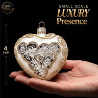 Hand Blown Glass Christmas Heart Ornaments, Royal Silver 4 in - image 2