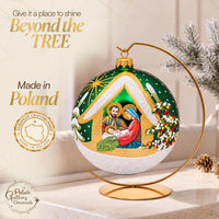 Polish Hand Blown Glass Christmas Ornaments Ball Nativity Green + Stand - image 5