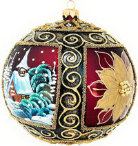 Hand Blown Glass Ball Christmas Ornament, 6 in, Winter Charm Burgundy