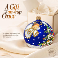 Hand Blown Glass Christmas Ornaments Ball, Angel & House Navy Blue 3 in - image 8