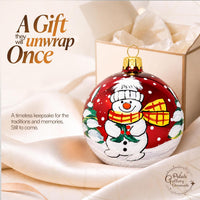 Blown Glass Christmas Ornaments Ball, Snowman & Mistletoe Burgundy 3 in - image 4
