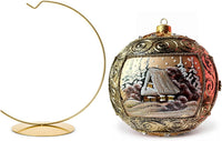 Hand Blown Glass Ball Christmas Ornament, 6 in, Copper Gold Scroll