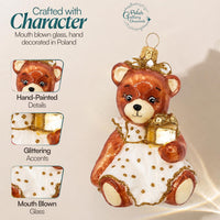 Teddy Glass Christmas Ornaments Balls Hand Blown Bear in White Dress 3.5 in - image 4