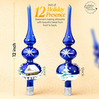 Finial Glass Christmas Vintage Tree Topper, Blue Snowflake 12 in - image 2