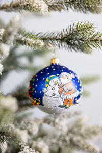 Hand Blown Glass Christmas Ornaments Ball, Santa & Snowman Navy Blue 3 in - image 6