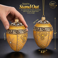 Faberge Egg Hand Blown Glass Christmas Ornaments Balls Gold 5 in - image 2