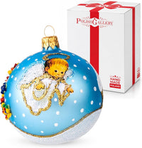 Polish Hand Blown Glass Christmas Ornaments Ball Angel House Blue