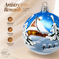 Set of 6 Sky Blue Glass Balls Christmas Ornament Glass Art 3 in - image 3