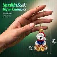 Mini Glass Christmas Ornaments Ball Hand Blown, Polar Bear 2 in - image 2