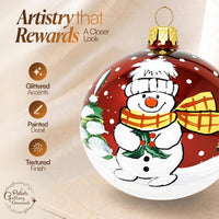 Blown Glass Christmas Ornaments Ball, Snowman & Mistletoe Burgundy 3 in - image 6