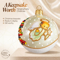 Christmas Ornament, Angel with House and Holiday Tree, Blown Glass Ball 3-inch (Vanilla Go - image 9