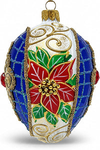Faberge Egg Hand Blown Glass Christmas Ornaments Balls Sapphire Gloss 5 in