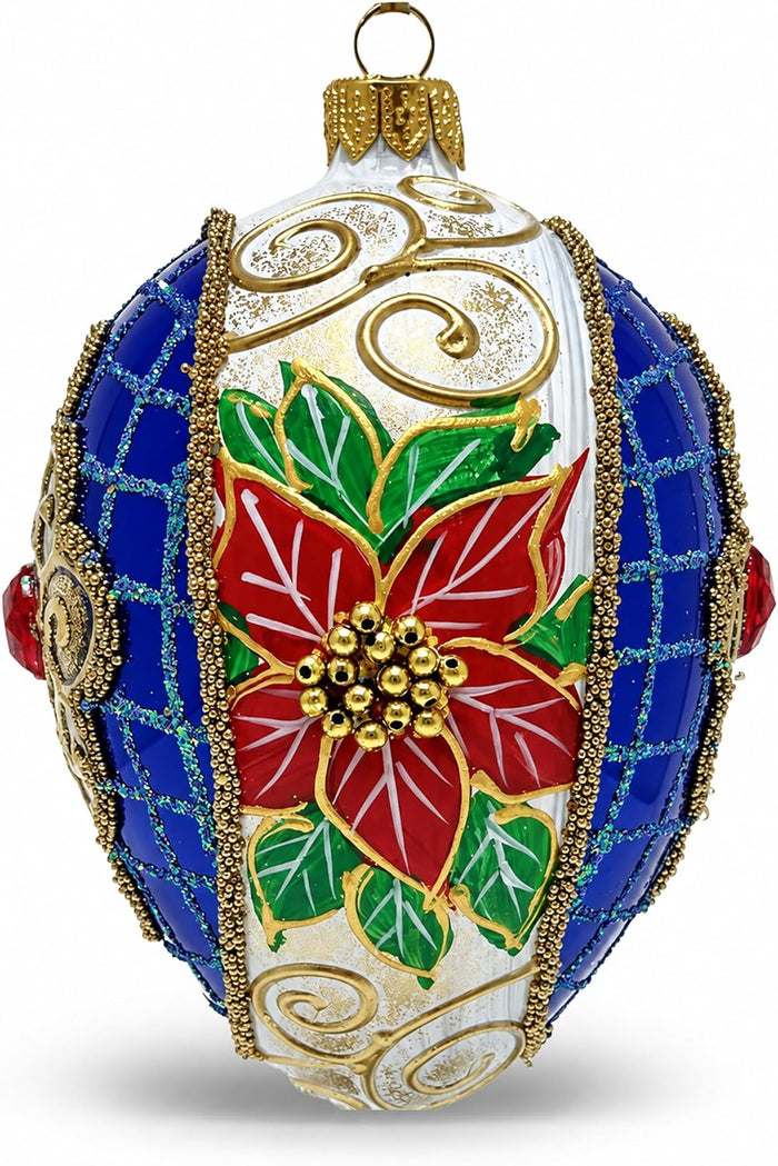 Faberge Egg Hand Blown Glass Christmas Ornaments Balls Sapphire Gloss 5 in