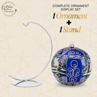 Hand Blown Glass Christmas Ornaments Ball, Countryside Sapphire 8in + Stand - image 2