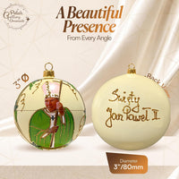 Blown Glass Christmas Ornaments Ball, Pope John Paul II Cream Yellow 5 in - image 2