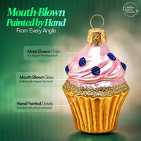 Mini Glass Christmas Ornaments Ball Hand Blown, Pink Cupcake 2 in - image 2