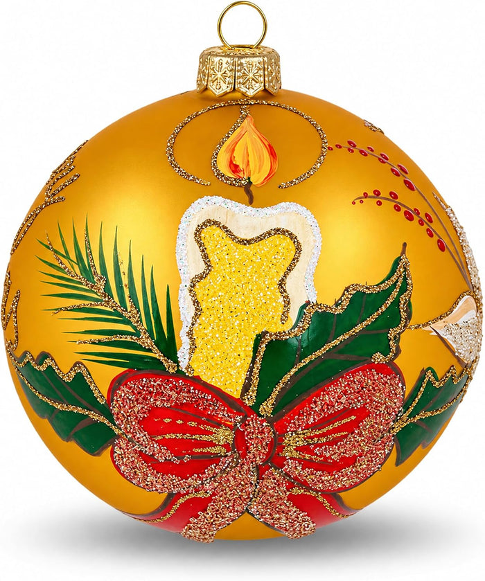Vintage Look Christmas Ornament Medium Blown Glass Ball Merry Christmas Candle 5 inch/120m