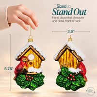 Cardinal Glass Christmas Ornaments Balls Hand Blown Birdhouse 5.75 in - image 3