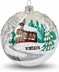 Polish Hand Blown Glass Christmas Ornaments Ball, Chapel Silver 5 in