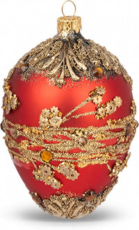 Faberge Egg Hand Blown Glass Christmas Ornaments Balls Red Matte 5 in