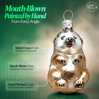Mini Glass Christmas Ornaments Ball Hand Blown, White Groundhog 2 in - image 2