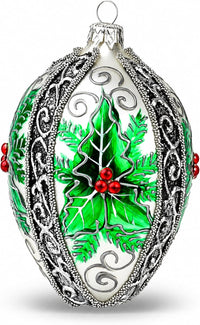 Faberge Egg Hand Blown Glass Christmas Ornaments Balls Silver 5 in
