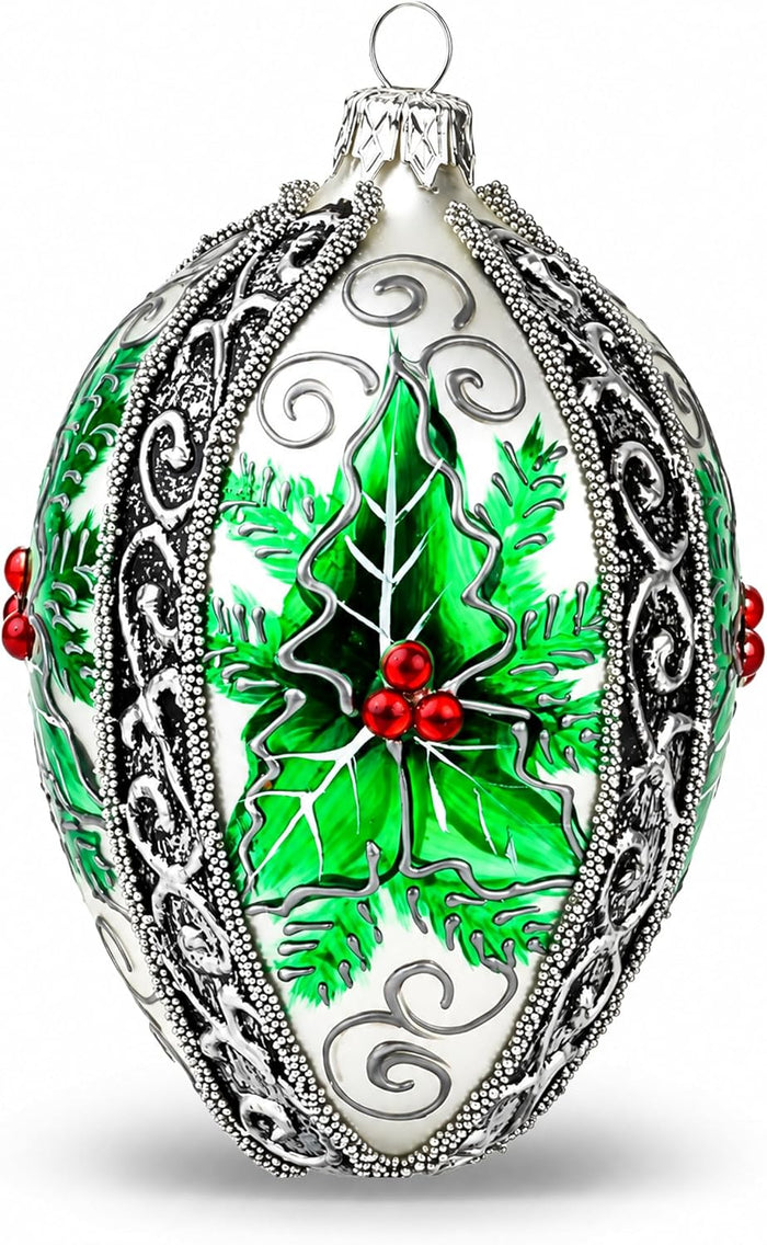 Faberge Egg Hand Blown Glass Christmas Ornaments Balls Silver 5 in