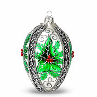 Faberge Egg Hand Blown Glass Christmas Ornaments Balls, Polish 5 in
