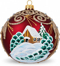 Hand Blown Glass Ball Christmas Ornament, 5 in, Winter Dusk Burgundy