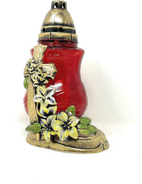 AM Décor Christian Cross Cemetery Memorial Candle | Gravesite Remembrance Decoration | Gla - image 4